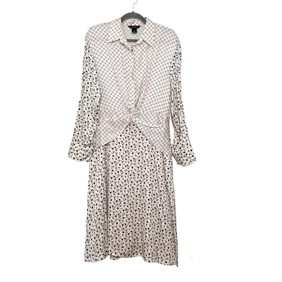 Club Monaco Cydar Cream/Black Midi Shirt Dress Size 10 - Picture 13 of 14
